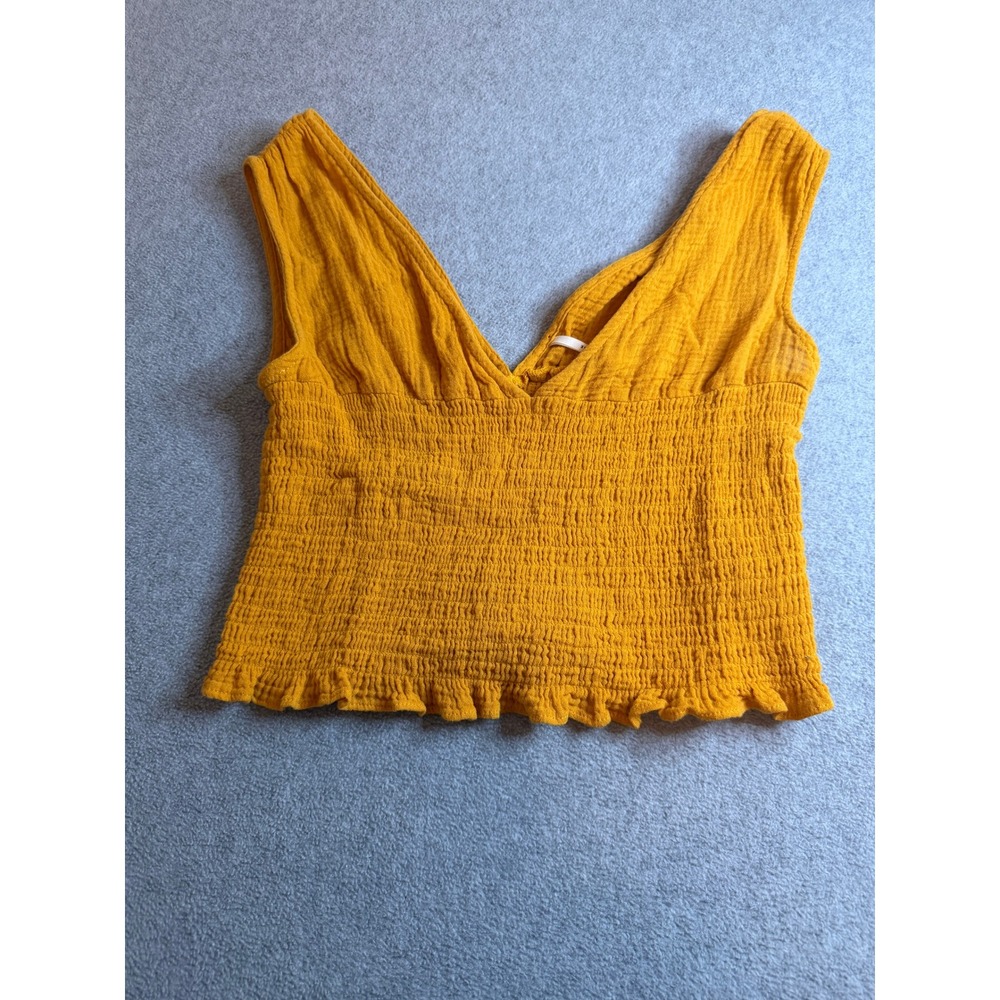 Anthropologie Top S Mustard Yellow Smocked Gauze Peplum Tank S